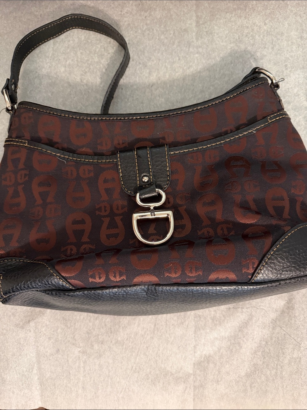 Etienne Aigner Brown Patterned Shoulder Bag with Dark Brown Trim